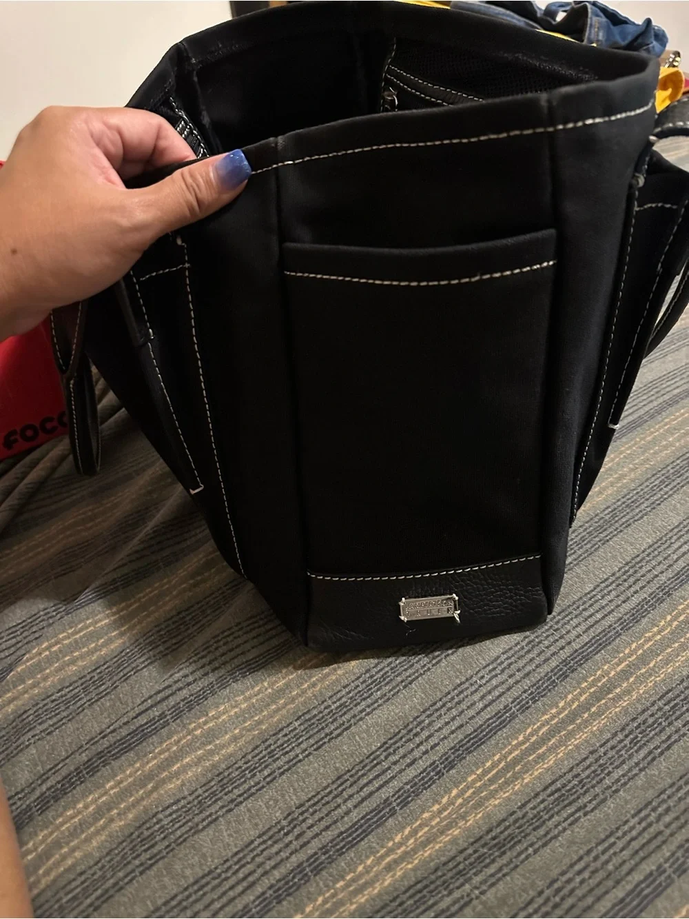 Classic Black Laptop Tote with Contrast Stitching